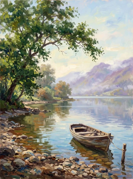 Lakeside Whispers In Cerulean (PRT-15697-125409) - Canvas Art Print - 45in X 60in