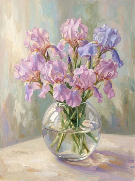 Whispers Of Violet Irises (PRT-15697-125788) - Canvas Art Print - 45in X 60in