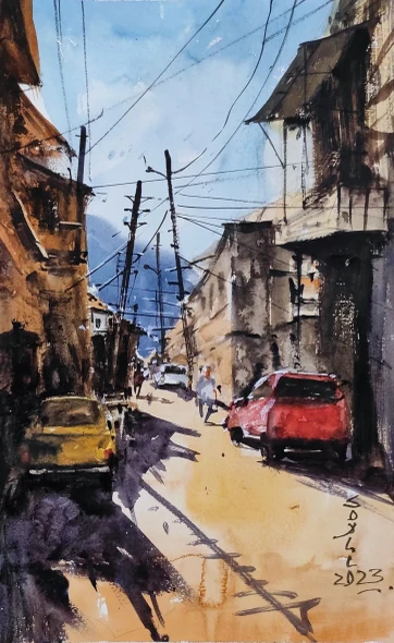 Cityscape (ART-7901-126138) - Handpainted Art Painting - 8in X 11in