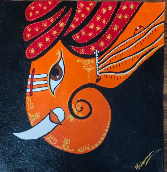 Handmade Lord Ganesha Canvas Painting | 12 X 12 Inches | Acrylic Wall Art I Ho (ART-15404-125886) - Handpainted Art Painting - 12in X 12in