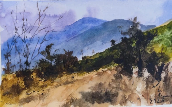 Natural Hill (ART-7901-126135) - Handpainted Art Painting - 11in X 8in