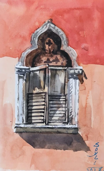 Windows (ART-7901-126126) - Handpainted Art Painting - 8in X 11in