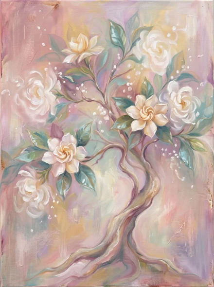 Stained Glass Dogwood Blossoms (PRT-15697-125955) - Canvas Art Print - 45in X 60in