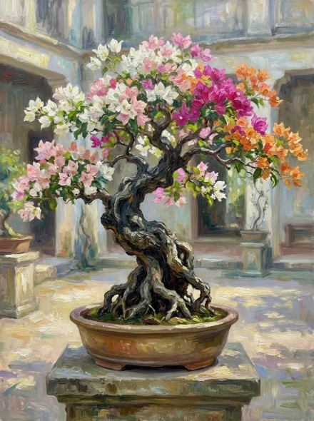 Ancient Courtyard Bougainvillea (PRT-15697-125922) - Canvas Art Print - 45in X 60in