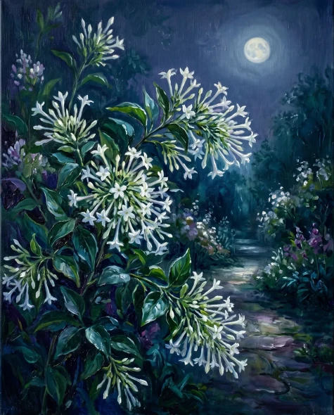 Nocturnal Glow Of Raat Ki Rani (PRT-15697-125827) - Canvas Art Print - 48in X 60in