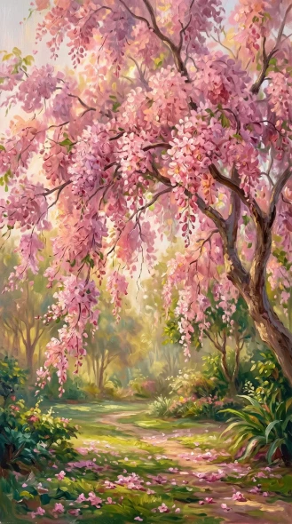 Cascading Pink Shower Canopy (PRT-15697-125998) - Canvas Art Print - 33in X 60in