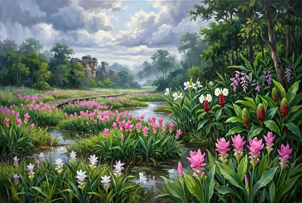 Monsoon Tulips After Rain (PRT-15697-125874) - Canvas Art Print - 60in X 40in