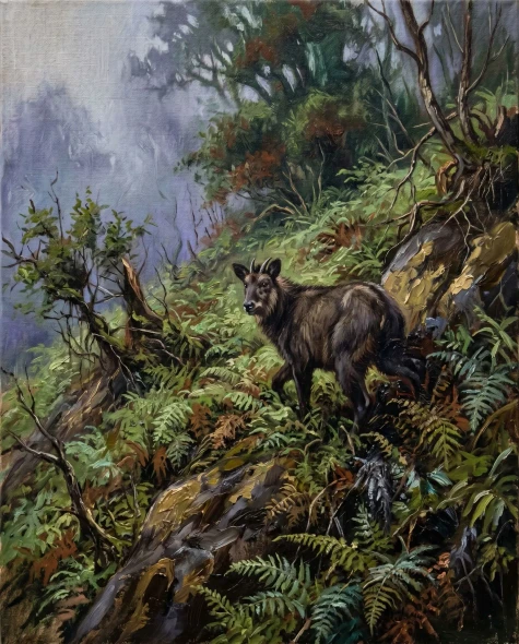 Serow On Fern Slopes (PRT-15697-125649) - Canvas Art Print - 48in X 60in