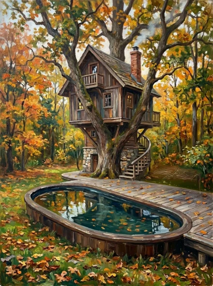 Sanctuary Among The Autumn Boughs (PRT-15697-125792) - Canvas Art Print - 45in X 60in