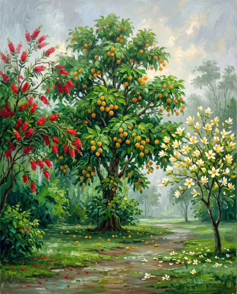 Rain-Washed Botanical Haven (PRT-15697-125844) - Canvas Art Print - 48in X 60in