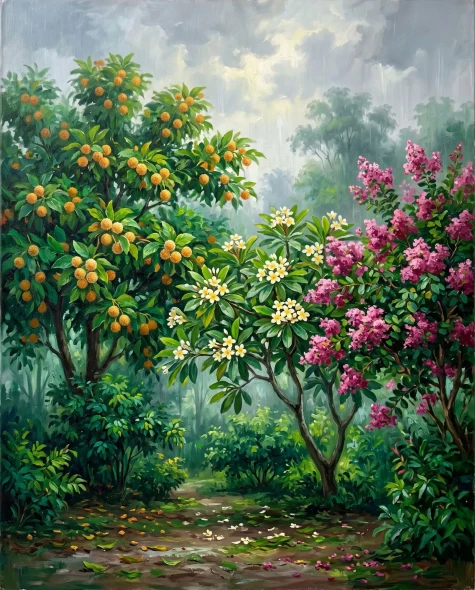 Monsoon Verdure And Gold (PRT-15697-125843) - Canvas Art Print - 48in X 60in