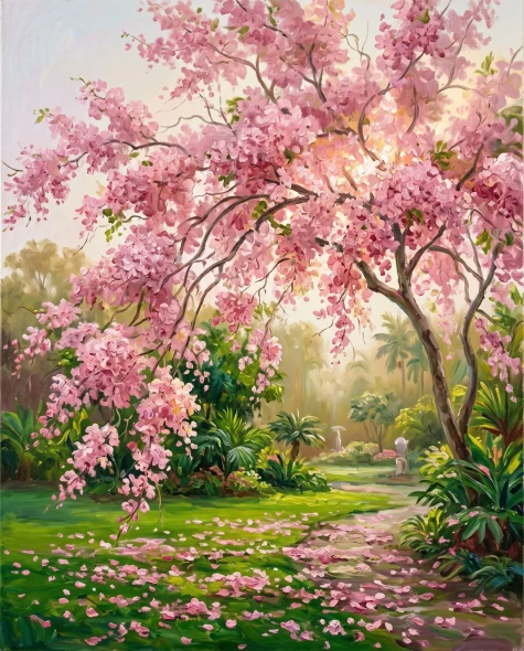 Cascade Of Pink Petals (PRT-15697-125834) - Canvas Art Print - 48in X 60in