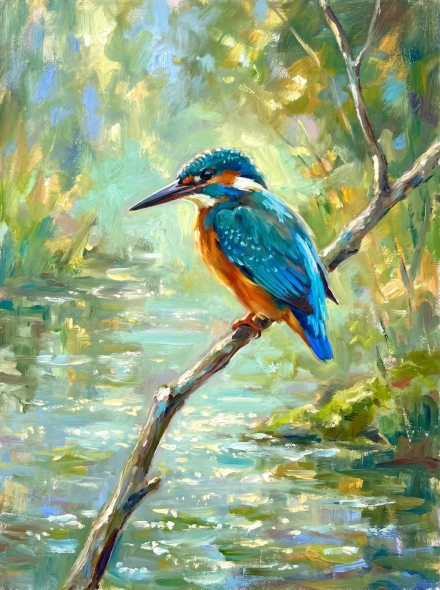 Kingfisher Over The Stream (PRT-15697-125588) - Canvas Art Print - 45in X 60in