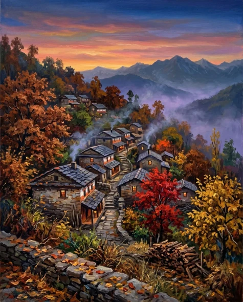 Twilight Over Autumn Slopes (PRT-15697-125442) - Canvas Art Print - 48in X 60in