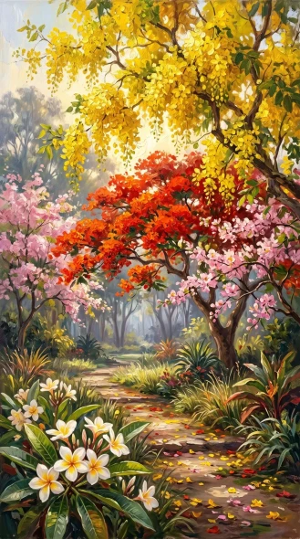 Symphony Of Seasonal Blooms (PRT-15697-125984) - Canvas Art Print - 33in X 60in