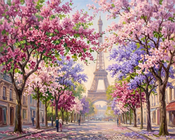 Parisian Spring Blossom Avenue (PRT-15697-125900) - Canvas Art Print - 60in X 48in