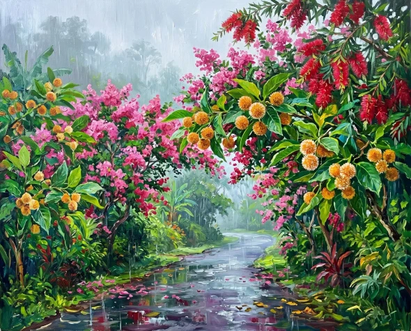 Tropical Monsoon Path (PRT-15697-125909) - Canvas Art Print - 60in X 48in