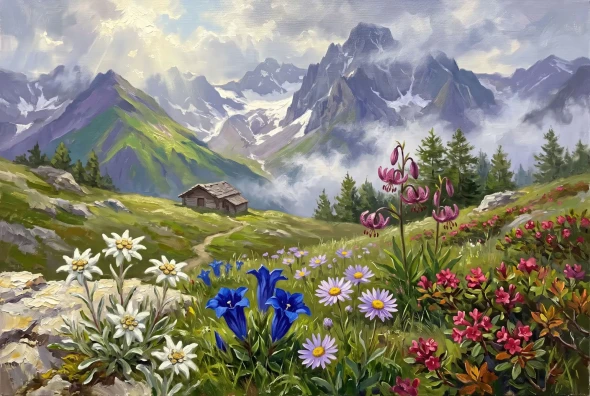 Alpine Bloom Beyond Shadows (PRT-15697-125870) - Canvas Art Print - 60in X 40in