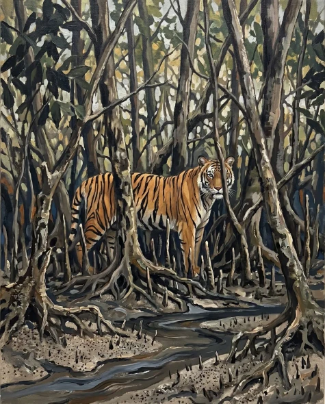 Sundari Shadows Bengal Tiger (PRT-15697-125656) - Canvas Art Print - 48in X 60in