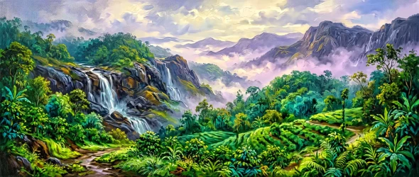 Verdant Mist Of Wayanad (PRT-15697-124998) - Canvas Art Print - 60in X 25in
