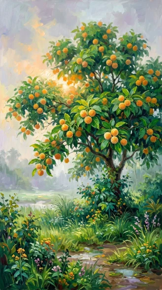 Monsoon Gold On Kadamba (PRT-15697-125993) - Canvas Art Print - 33in X 60in