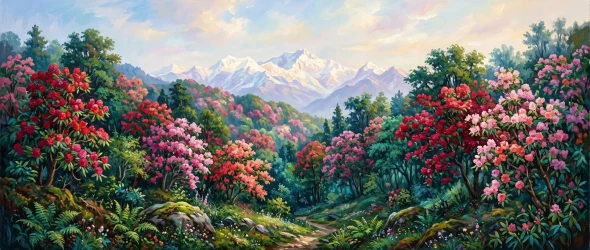 Spring Awakening In The Himalayas (PRT-15697-124934) - Canvas Art Print - 60in X 25in