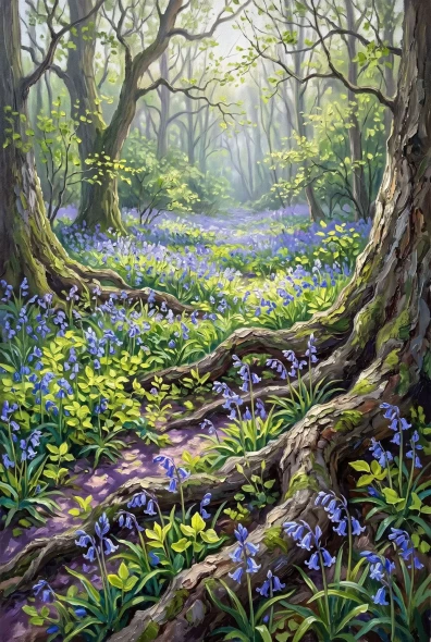 Vernal Awakening In Bluebells (PRT-15697-125521) - Canvas Art Print - 40in X 60in