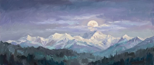 Moonrise Over Alpine Pines (PRT-15697-124859) - Canvas Art Print - 60in X 25in