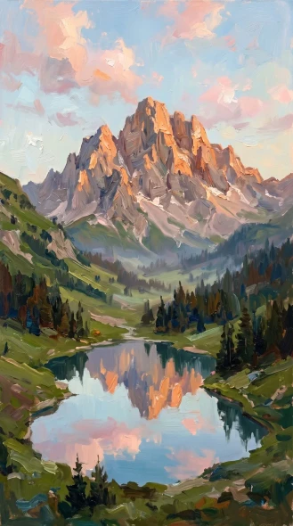 Alpenglow Over Alpine Waters (PRT-16861-124462) - Canvas Art Print - 33in X 60in