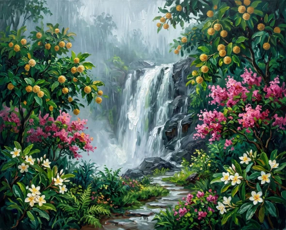 Cascading Monsoon Waters (PRT-15697-125908) - Canvas Art Print - 60in X 48in
