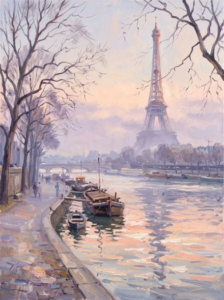 Dawn Over The Seine (PRT-15697-124957) - Canvas Art Print - 45in X 60in
