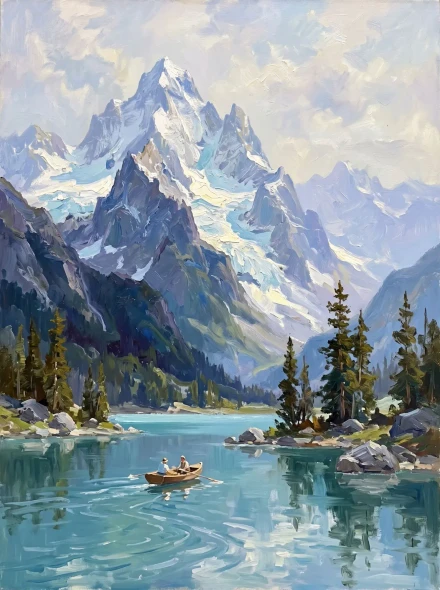 Alpine Glacier And Serene Lake (PRT-15697-126512) - Canvas Art Print - 45in X 60in