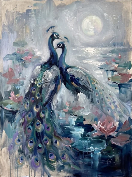 Moonlit Lotus Reverie (PRT-15697-126482) - Canvas Art Print - 45in X 60in