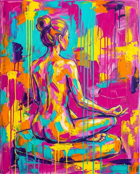 Meditative Lotus In Neon (PRT-16861-126436) - Canvas Art Print - 48in X 60in