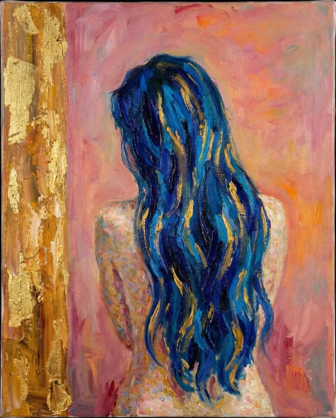 Sapphire Cascades And Gold (PRT-16861-126429) - Canvas Art Print - 48in X 60in