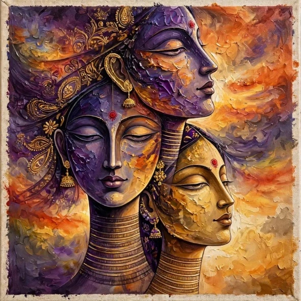 Handmade Acrylic Vintage Canvas Painting Of Spiritual Shakti (PRT-18995-126623) - Canvas Art Print - 48in X 48in