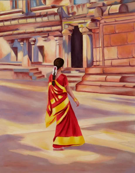 Temple Visit - Prints (PRT-19101-126590) - Canvas Art Print - 14in X 18in