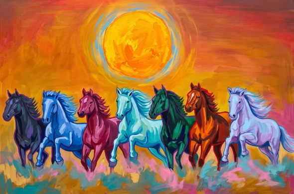 Saturated Equine Procession (PRT-15697-126645) - Canvas Art Print - 60in X 40in