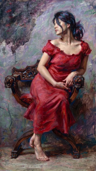 Scarlet Reverie In Repose (PRT-15697-126584) - Canvas Art Print - 34in X 60in