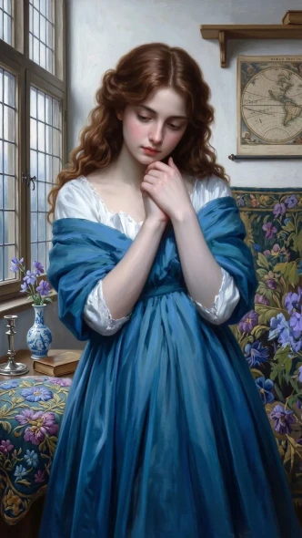 Quiet Reverie By The Window (PRT-15697-126574) - Canvas Art Print - 34in X 60in