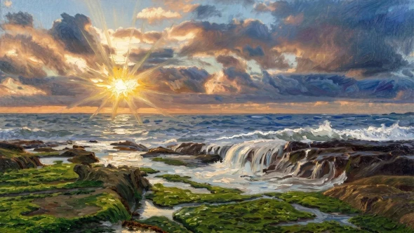 Radiant Seashore Luminescence (PRT-15697-126526) - Canvas Art Print - 60in X 34in