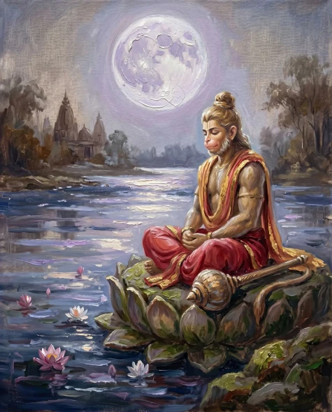 Moonlit Contemplation By Waters (PRT-15697-126384) - Canvas Art Print - 48in X 60in