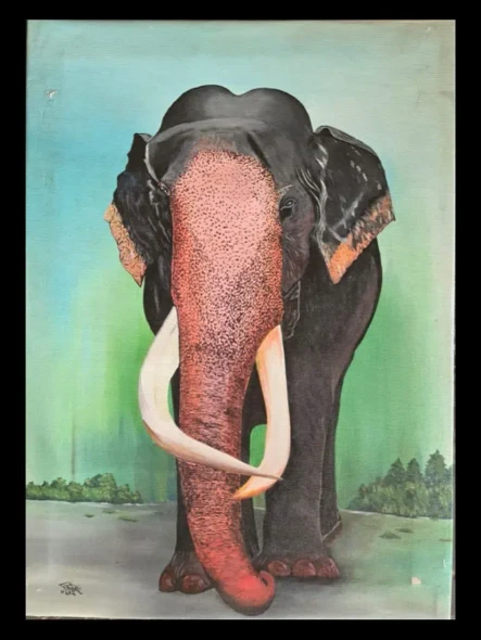 ​Royal Elephant Handpainted Canvas Painting (ART-19069-126636) - Handpainted Art Painting - 16in X 22in