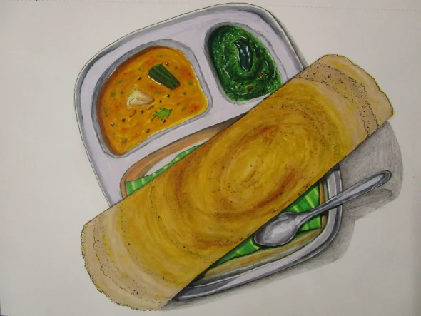 South Indian Breakfast - Dosa (ART-19066-126360) - Handpainted Art Painting - 9in X 8in