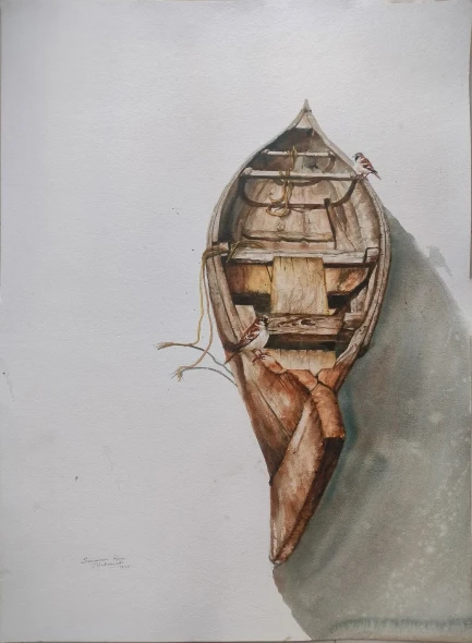 The Wooden Soliloquy (ART-17609-126344) - Handpainted Art Painting - 22in X 30in