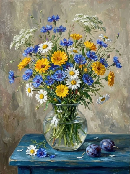 Wildflower Symphony In Blue (PRT-15697-126809) - Canvas Art Print - 45in X 60in