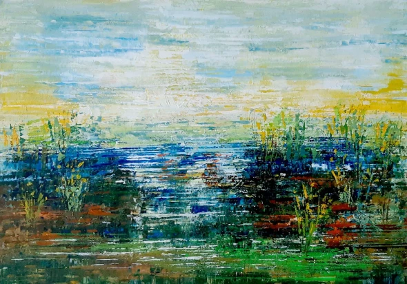 Dawn On The Wetland (PRT-19108-126651) - Canvas Art Print - 36in X 25in