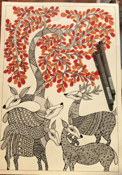 HARMONY IN THE WILD (ART-19136-126656) - Handpainted Art Painting - 12in X 17in