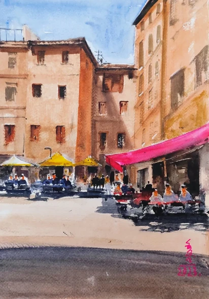 Cityscape (ART-7901-126730) - Handpainted Art Painting - 8in X 12in