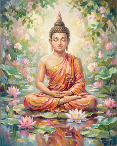 Enlightenment In Lotus Bloom (PRT-15697-126885) - Canvas Art Print - 48in X 60in